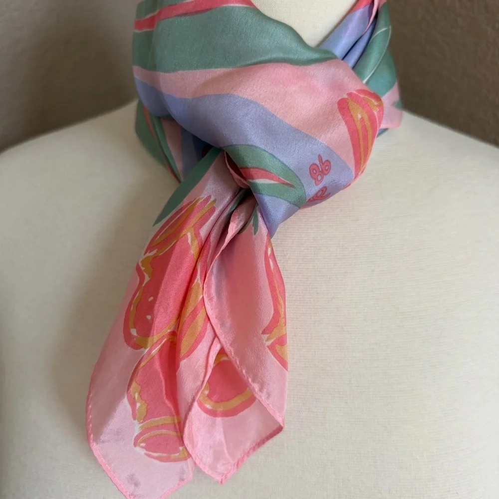 KEN DONE 1986 Vintage Silk Scarf 29” Pink Koalas Sun Australia 100% Silk